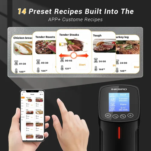 Miniatura 3 de INKBIRD WIFI Sous Vide Cooker ISV-100W, Máquina Sous Vide de 1000 vatios, Circulador de Inmersión con 14 Recetas Preestablecidas en APP y Función