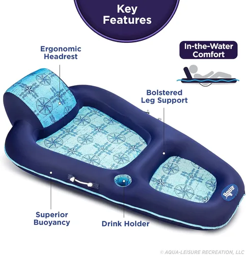 Miniatura 2 de Aqua - Flotador acuático de lujo, tamaño XL, inflable con reposacabezas, respaldo y reposapiés, azul marino y azul claro (paquete de 4)