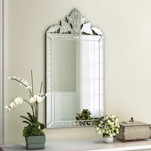 Miniatura 10 de KOHROS Espejo Ovalado para Baño de 42" x 24" Espejo Veneciano con Corona Superior Floral Grabada Sin Marco Espejo Decorativo de Pared para Tocador