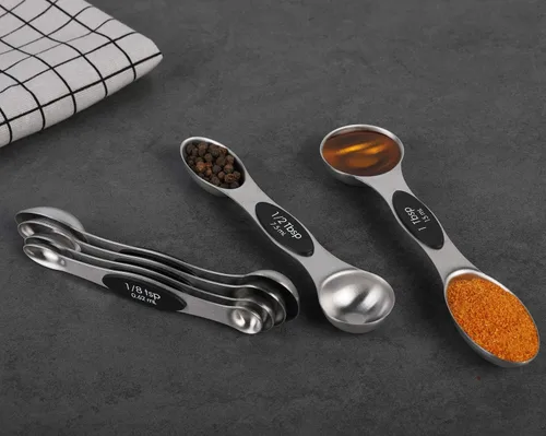 Miniatura 7 de Juego de cucharas medidoras magnéticas de acero inoxidable de doble cara apilables, cucharadita y cucharada para medir ingredientes secos y líquidos