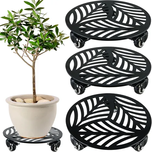 Miniatura 21 de 1 paquete de 30 cm de gran organizador de plantas de metal con 3 ruedas de PU metálicas, soporte rodante para plantas con ruedas para interiores