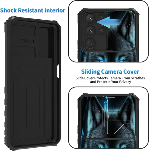 Miniatura 1130 de Funda para Samsung Galaxy S22 Ultra 5G, Galaxy S22 Ultra con cubierta de cámara deslizante, funda resistente de doble capa con función atril Black