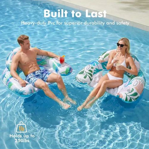 Miniatura 7 de OKSUWATER - Paquete de 3 flotadores de piscina para adultos, flotadores de piscina con dos portavasos y asas, flotadores inflables de piscina