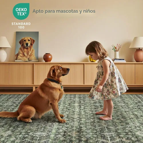 Miniatura 5 de Alfombra Lofus de 8 x 10 pulgadas para sala de estar, alfombras grandes lavables verdes con respaldo antideslizante, alfombras suaves boho