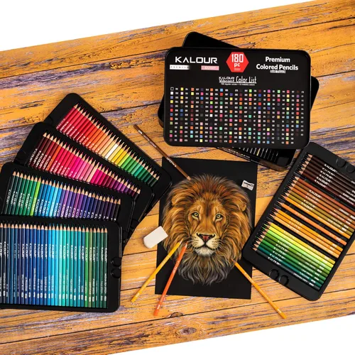 Miniatura 5 de KALOUR Juego de 180 lápices de colores para adultos y artistas - Núcleo blando de pigmento rico - 12 lápices metálicos - Ideal para colorear