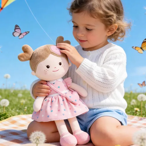Miniatura 8 de Onetoo First Baby Dolls - Muñeco de trapo de felpa suave para niñas, para dormir, para acurrucarse, con vestido rosa, 14 pulgadas Rosa Amor