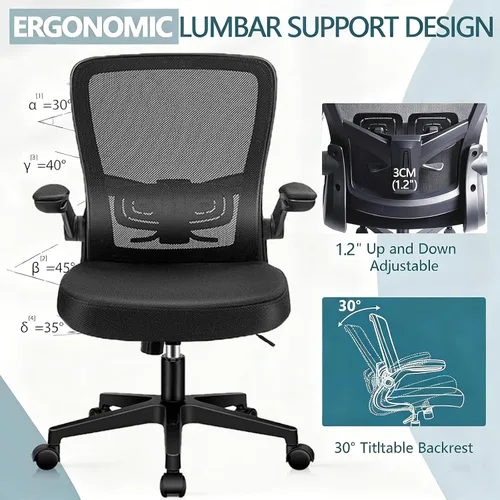 Miniatura 8 de KLASIKA Sillas de escritorio con ruedas, silla de oficina ergonómica de malla, altura ajustable y soporte lumbar giratorio, silla de oficina en casa
