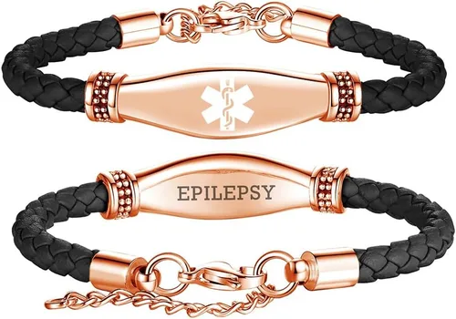 Miniatura 12 de LinnaLove Pulseras de alerta médica para mujeres, hermosas pulseras de cuero femenino para identificación médica con grabado gratuito