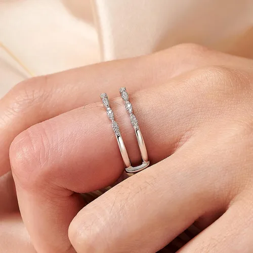 Miniatura 6 de Anillo de boda trenzado de circonita cúbica para mujer, anillo de compromiso apilable de plata de ley 925 blanca, talla 4-12