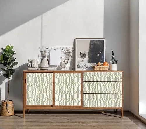 Miniatura 5 de CiCiwind Papel tapiz bohemio para despegar y pegar, papel de contacto geométrico moderno blanco y dorado para gabinetes, papel tapiz autoadhesivo