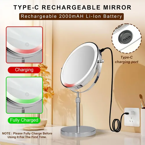 Miniatura 5 de JANEEVA Espejo de maquillaje iluminado 10X con 3 modos de iluminación, luces regulables de 8 pulgadas, espejo de tocador ajustable en altura