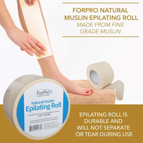 Miniatura 3 de ForPro Professional Collection Rollo depilador de muselina natural, resistente al desgarro, para depilación, 3.25 pulgadas de ancho x 40 yardas