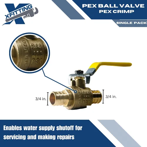 Miniatura 2 de XFITTING Válvula de bola Pex de 3/4 pulgadas, de puerto completo, de latón, 1 pieza