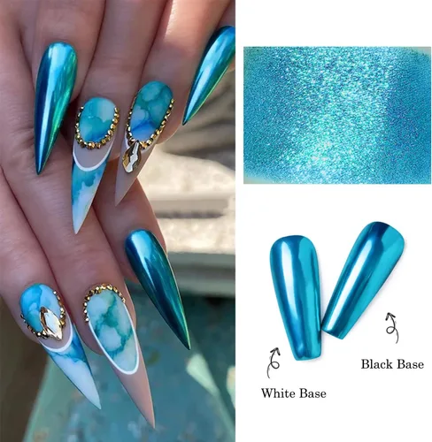 Miniatura 2 de Polvo de uñas cromado azul turquesa esmaltado efecto espejo metálico holográfico brillo polvo manicura arte pigmento accesorios para uñas de gel