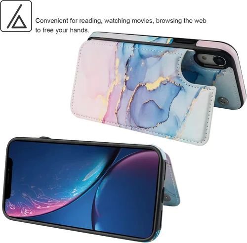 Miniatura 5 de HAOPINSH Funda tipo cartera para iPhone XR con tarjetero, diseño de mármol rosa y azul en la parte trasera, de piel sintética, con ranuras