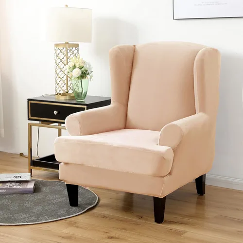 Miniatura 9 de MIFXIN Wingback - Funda para silla, de terciopelo de 2 piezas, elásticas, con funda de cojín, suave, lavable, protector de muebles para sala