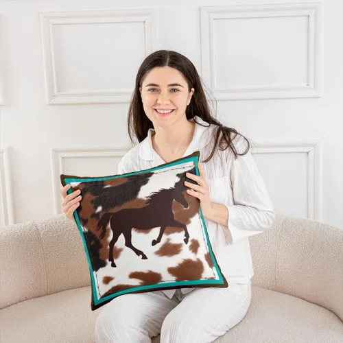 Miniatura 5 de Funda de almohada de caballo, funda de cojín rústica de vaquero occidental para decoración del hogar, sala de estar, reversible, retro, caballo