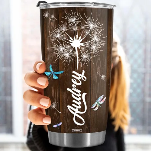 Miniatura 4 de BECHUSKY Vaso personalizado de viaje de diente de león con tapa, 20 onzas, Acepta lo que es dejar ir de lo que era de madera Taraxacum flor floral