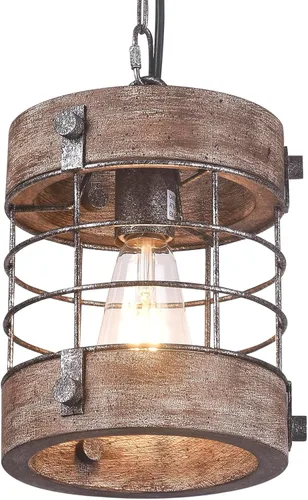 Miniatura 10 de Lámpara colgante de granja, lámpara de araña ajustable de metal y madera, iluminación colgante rústica para isla de cocina, dormitorio, comedor