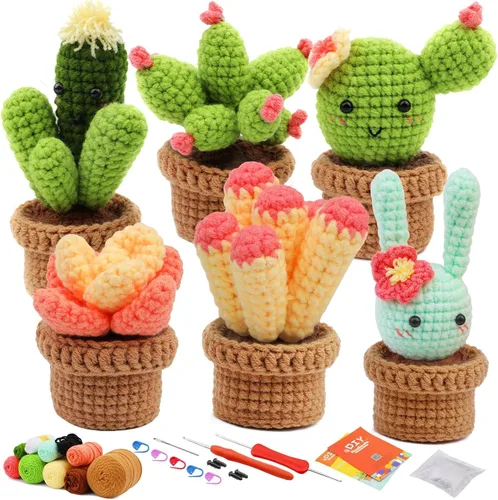 WONVOC Kit de ganchillo para plantas, kit de plantas de ganchillo para principiantes, kit de ganchillo para adultos, con ganchillos, suministros de