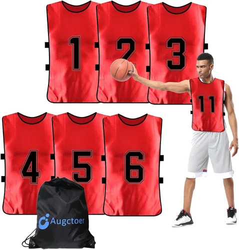 Miniatura 7 de Augctoer Numbered Soccer Pinnies - Chalecos de entrenamiento, baberos de práctica en equipo Scrimmage para adultos y jóvenes, paquete de 6 Naranja