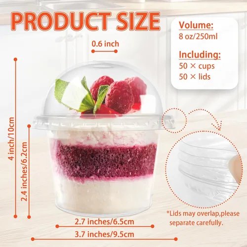 Miniatura 2 de Jnnzzggu 50 vasos de plástico desechables de 8 onzas con tapas de cúpula, taza de postre transparente, mini recipientes de aperitivo de parfait