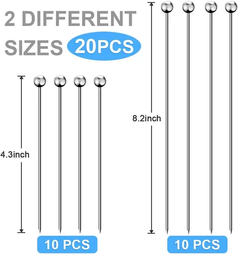 Miniatura 5 de 20 palillos de cóctel para bebidas, palillos de dientes de cóctel de acero inoxidable largos, brochetas de cóctel reutilizables, palillos de martini