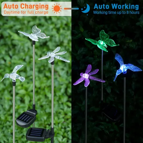 Miniatura 3 de OxyLED Juego de 6 luces solares para jardín, estaca LED para exteriores, iluminación que cambia de color, impermeable, luces solares de colibrí