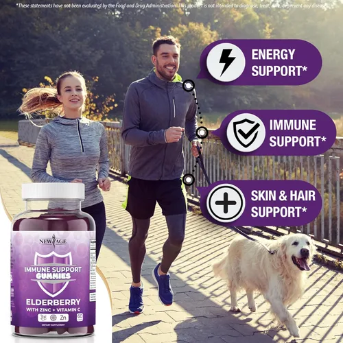Miniatura 3 de NEW AGE Gomitas de apoyo al sistema inmunológico, gomitas Sambucus Black Elderberry con vitamina C y zinc (120 unidades (paquete de 2))