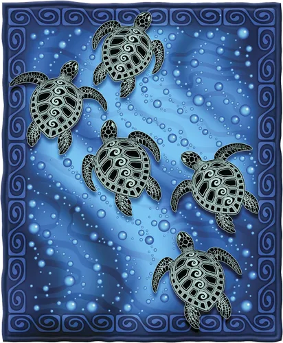 Miniatura 2 de Dawhud Direct Manta de vellón de tortuga marina para cama, 50x60 pulgadas, manta de felpa súper suave del océano - Tamaño queen I Tortugas marinas