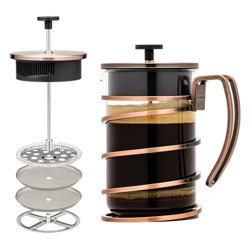 OVENTE Cafetera de prensa francesa de 27 onzas con vidrio de borosilicato resistente al calor, diseño de acero inoxidable y sistema de filtro de 4