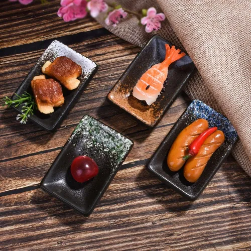 Miniatura 8 de Juego de 4 platos de cerámica para salsa de soja, rectangulares pequeños de 3.35 pulgadas, platos de inmersión de sushi con textura