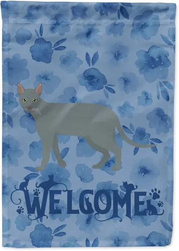 Miniatura 343 de Caroline's Treasures CK4813CHF - Bandera de bienvenida con gato abisinio azul, manga grande, para porche, para colgar en la pared, poliéster