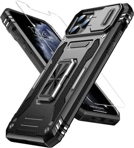 Miniatura 22 de MERRO Funda para iPhone 13 Pro con protector de pantalla, protección de cámara deslizante, funda resistente de grado militar con soporte magnético