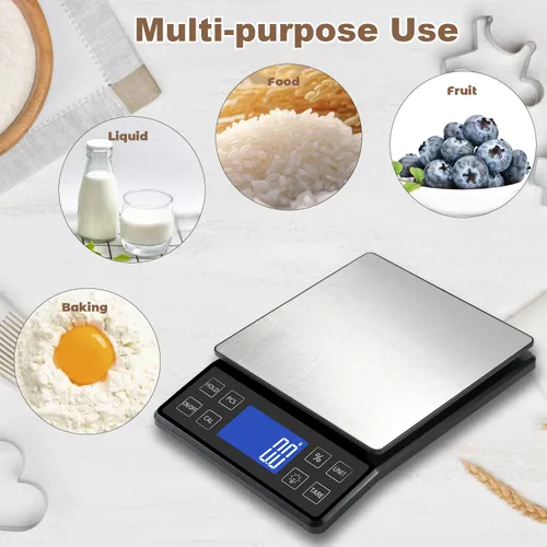 Miniatura 9 de SEMIER Báscula digital de cocina con alta precisión de 0.1 g/0.001 oz, báscula de panadería de alimentos de 5 kg/11 lb con % de función