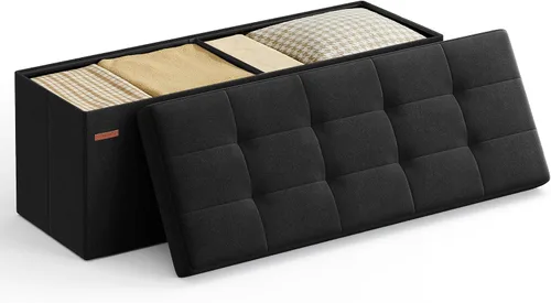 Miniatura 24 de SONGMICS Colección MAZIE - Banco otomano plegable de almacenamiento de 43 pulgadas, reposapiés otomano, banco para el final de la cama, pecho