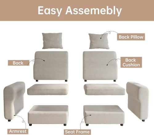 Miniatura 7 de Sofá modular modular de 3 plazas, terciopelo moderno con funda de cojín extraíble y lavable para espacios pequeños, marco de madera maciza, 108.66