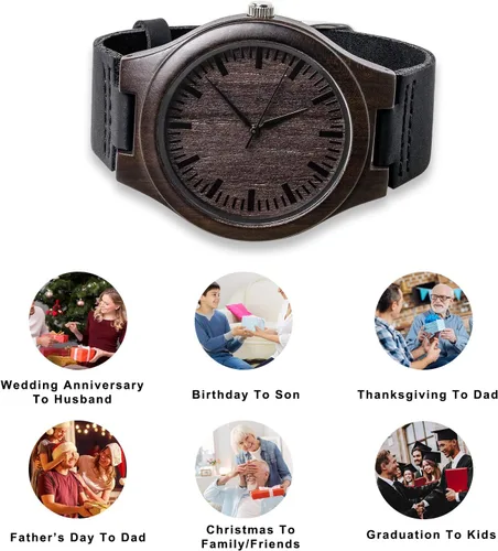Miniatura 7 de Reloj de madera Fodiyaer con grabado para hombre, regalo ideal para tu novio, tu marido, para un aniversario, Navidad, cumpleaños, día del Padre