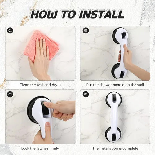 Miniatura 4 de Qunclay Paquete de 4 barras de agarre de 12 pulgadas para bañeras, mango de ducha, barras de apoyo para ducha para personas mayores, discapacitados