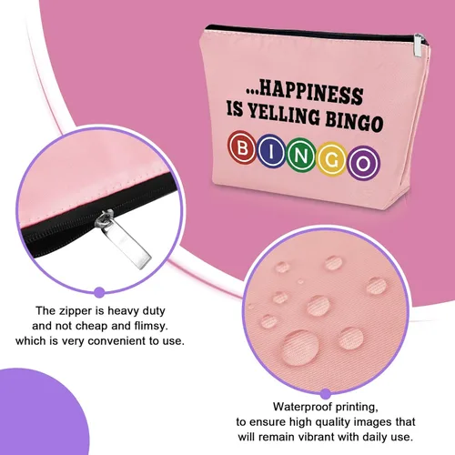 Miniatura 3 de Sazuwu 2 piezas Bolsa de maquillaje para regalo de bingo, regalos para amantes del bingo, regalos para el juego de bingo, ideas para regalos de Azul