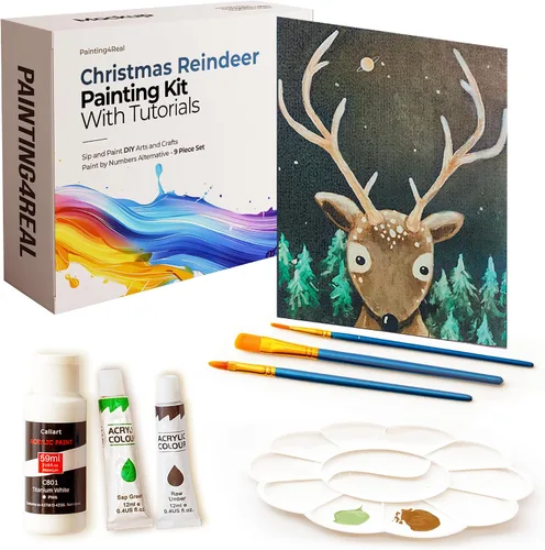 Miniatura 15 de Kit de Pintura DIY Painting4Real para Adultos – Aprende a Pintar Bosques Navideños con Tutoriales en Vídeo – Juego de Pintura Acrílica de 9 Piezas
