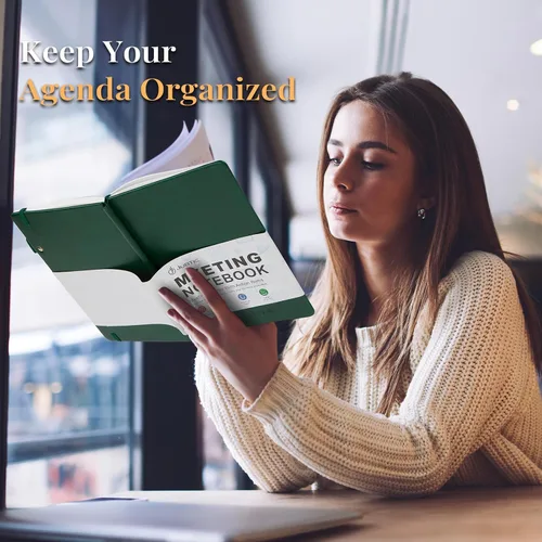 Miniatura 6 de JUBTIC Cuaderno de reuniones para el trabajo con artículos de acción, planificador de proyectos de cuero, cuaderno de notas de reuniones