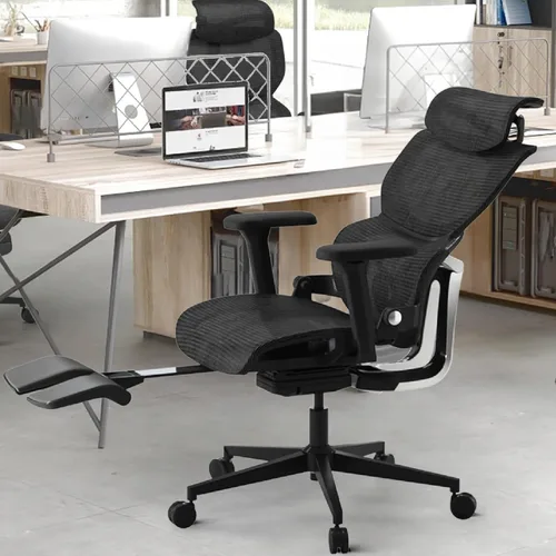 Miniatura 6 de Silla de oficina ergonómica de malla con reposapiés, silla ejecutiva de oficina en casa con soporte lumbar, silla ergonómica