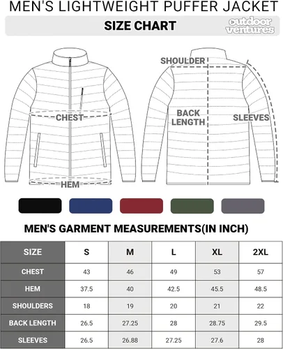 Miniatura 7 de Outdoor Ventures Chaqueta de invierno acolchada ligera y plegable para hombre, con aislamiento, para nieve, esquí, senderismo, viajes