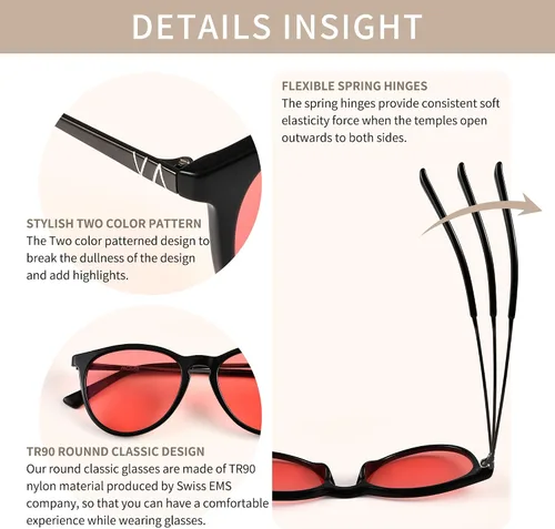 Miniatura 6 de Gafas fluorescentes para interiores - 41 rosa y exterior fluorescente-60 marrón tintado azul bloqueo luz gafas redondas migraña sensibilidad a