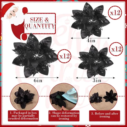 Miniatura 2 de 36 piezas de flores de Pascua artificiales con purpurina de Poinsettia para Navidad, flores de Poinsettia artificiales para bodas, decoraciones
