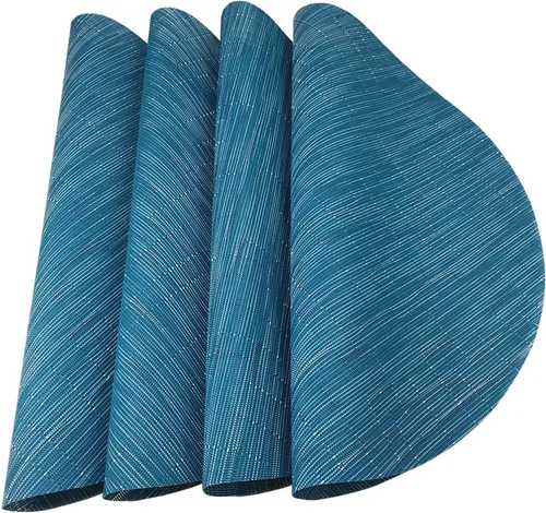 Miniatura 2 de WAZAIGUR Juego de 4 manteles individuales redondos de vinilo tejido fáciles de limpiar, resistentes al calor, manteles para mesa de cocina de 15 Azul