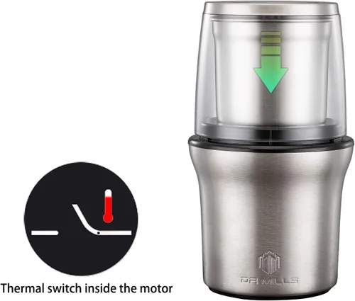 Miniatura 5 de Dr Mills DM-7412M Molinillo eléctrico de acero inoxidable para especias secas y café, 2 en 1 húmedo y seco, tazas extraíbles, apto para lavavajillas