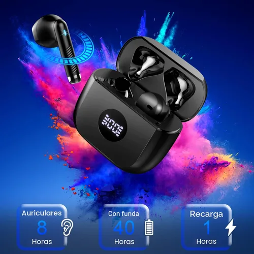 Miniatura 7 de Auriculares inalámbricos, Bluetooth 5.4, auriculares con pantalla LED de energía, bajos estéreo, auriculares Bluetooth intrauriculares