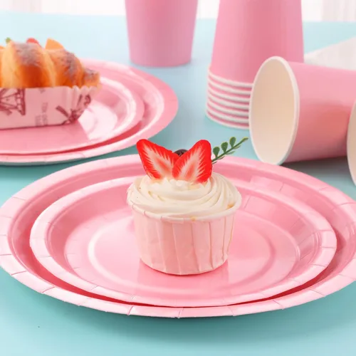Miniatura 5 de 168 Piezas Platos y Servilletas de Papel Rosa Claro, Juego de Platos Desechables Rosa con Utensilios Sirve 24 Invitados para Baby Shower Graduación